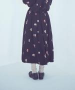 ビスコースリネンフラワー刺繍スカート